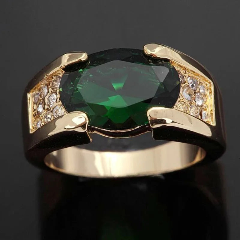 10K Gold Valuable Male Lab Emerald Ring Engagement Wedding Band Rings for Men Party Jewelry