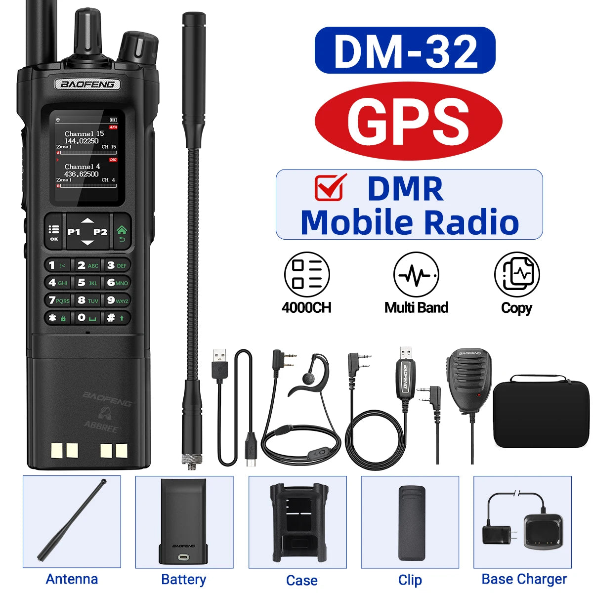 Baofeng DM-32 GPS DMR Digital Analog APRS Walkie Talkie AES256 Encryption Air Band FM AM GMRS Dual Band UHF VHF Radio DM-32UV
