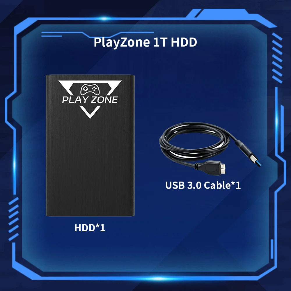 PlayZone 1T Game HDD for PS5/PS4/PS3/Switch/Xbox/N64 Portable Emulator Gaming Hard Drive with 16000+ Retro/PC Games for Win PC