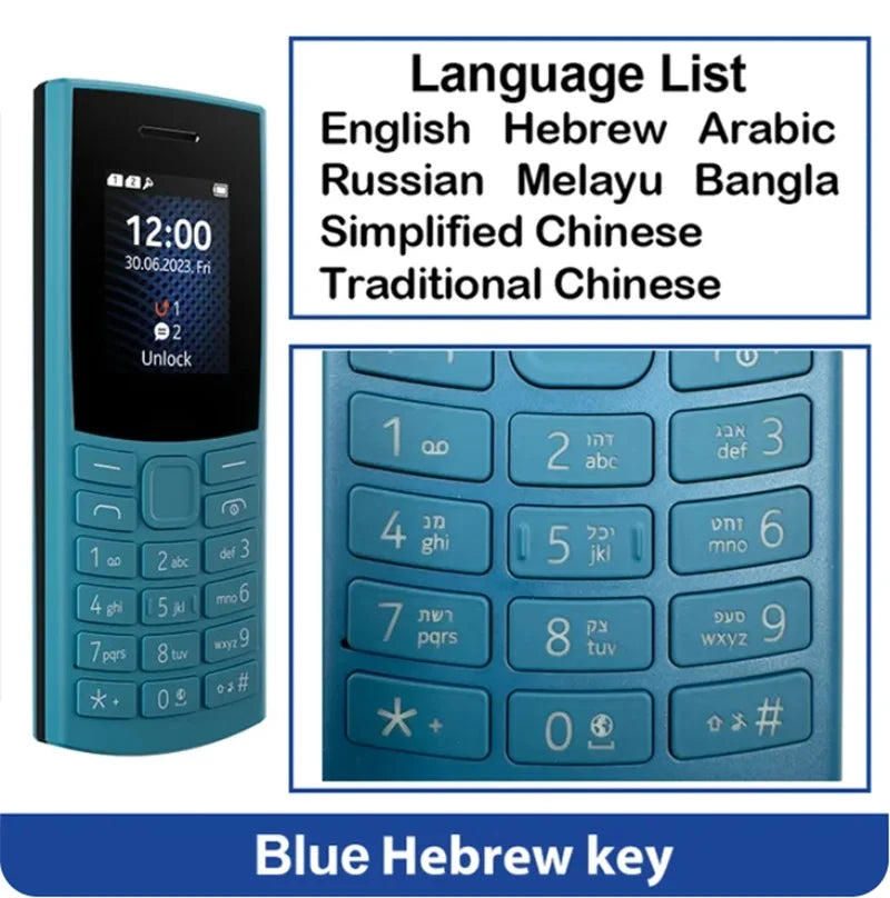 Finland Made105 4G 2023 Feature Phone Dual SIM 1.8" Bluetooth 5.0 Battery FM Radio Call Recording Hebrew Keyboard Available