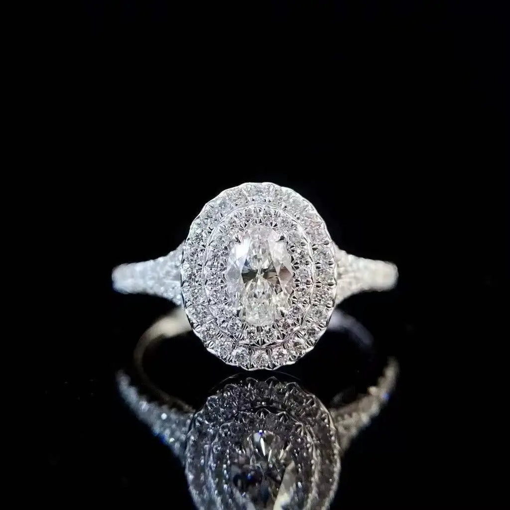 Luxury Jewlty 0.30ct Oval Cut Lab Growing Diamond Halo Ring D Color VS Solarite With Accents Pave Setting For Women