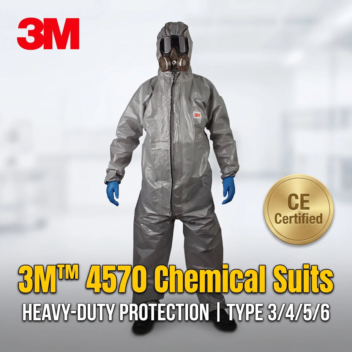 8 of 12 Essential CBRN Survival Items - MUST HAVE: 3M 4570 Protective Coverall Grey Chemical Resistant Suit Type 3/4/5/6 Nuclear Biological HAZMAT Suiting with Hood for Heavy Duty