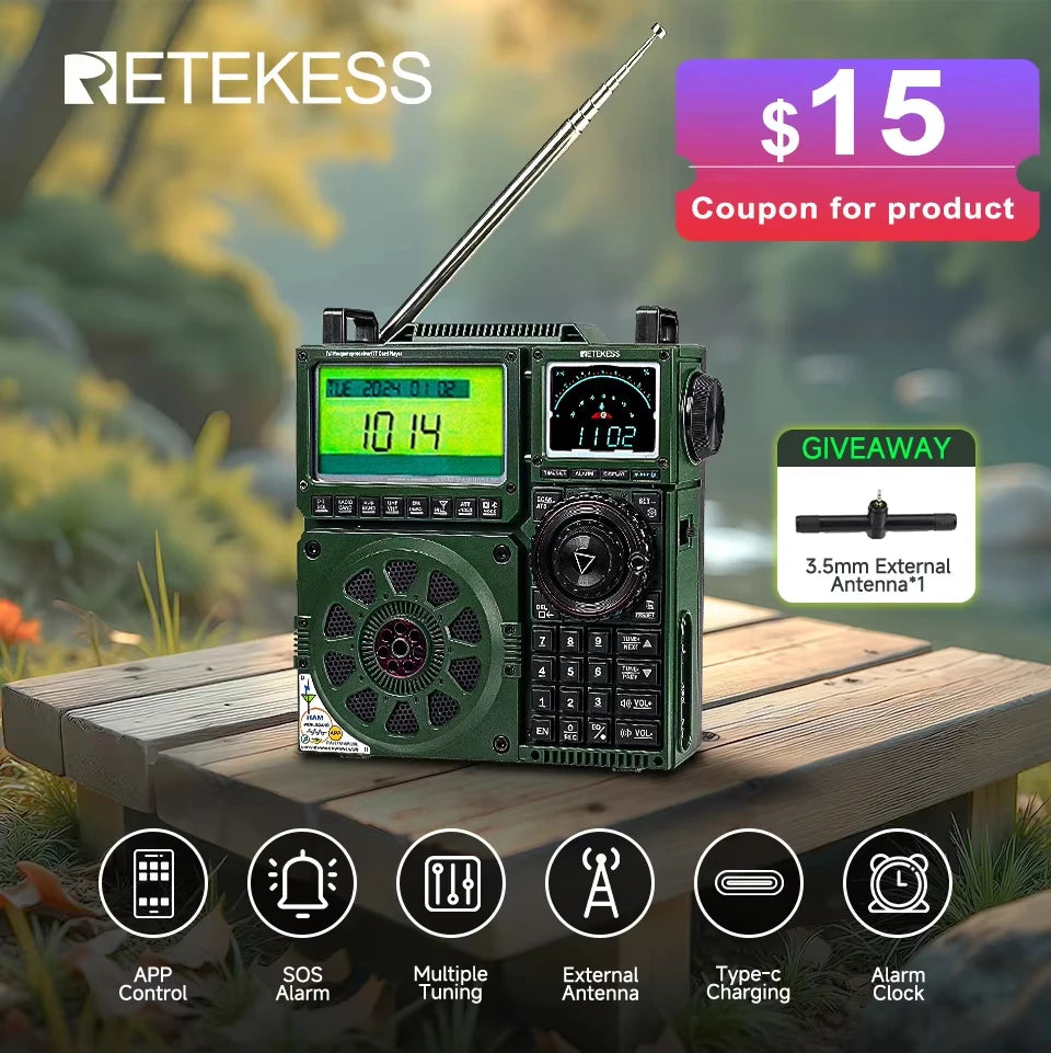 4 of 12 Essential CBRN Survival Items - MUST HAVE: RETEKESS TR113 Portable Radio Flagship Fever Receiver Full Band Ham Radio Amateur Shortwave Antenna Bluetooth Radios VHF UHF SSB
