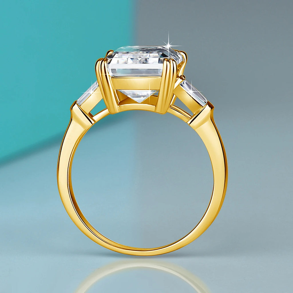 Certificated 10ct Emerald Cut Moissanite Ring Gold Big Diamond Wedding Jewelry For Women Waterproof Engagement Bride Gift New In