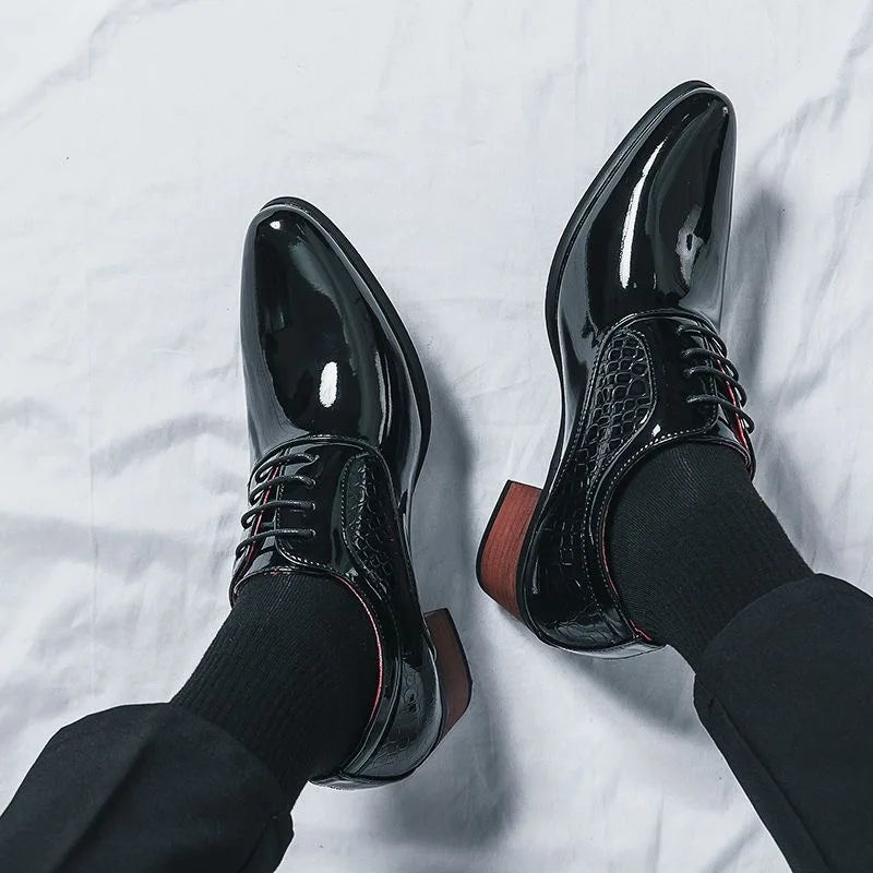 Men's Drees Shoes British Style Business Leather Shoes Fashion Patent Leather Thick Heel Business Shoe Luxury Men Wedding Shoes