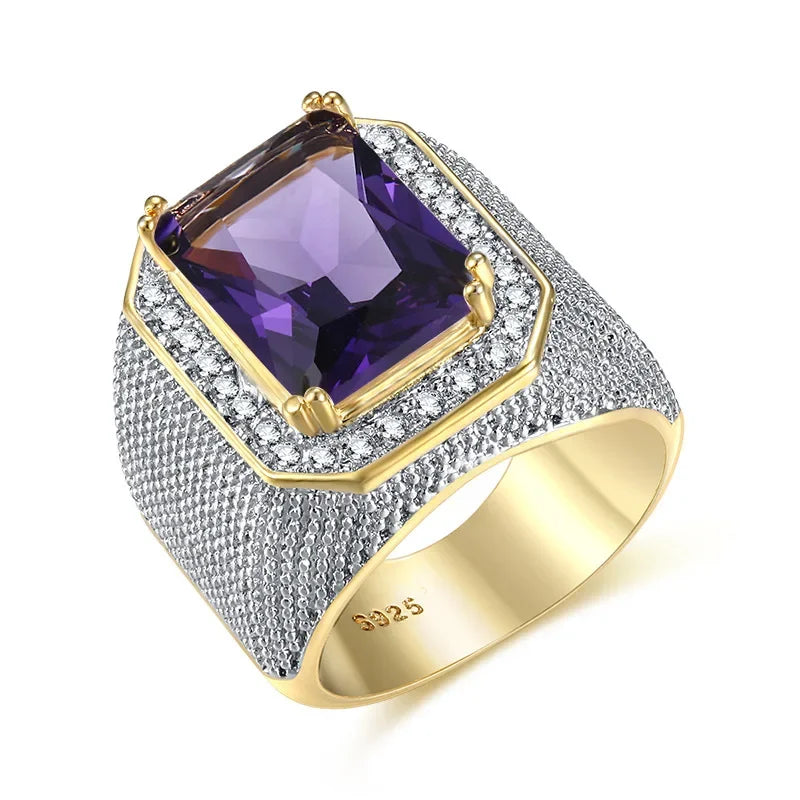 Fashion Rings Square Big Width Signet Rings 14K gold color man Finger Cubic Zirconia Big Stone Men Ring Jewelry anel New