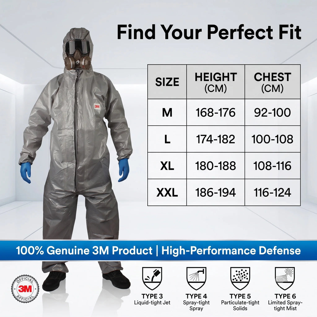 8 of 12 Essential CBRN Survival Items - MUST HAVE: 3M 4570 Protective Coverall Grey Chemical Resistant Suit Type 3/4/5/6 Nuclear Biological HAZMAT Suiting with Hood for Heavy Duty