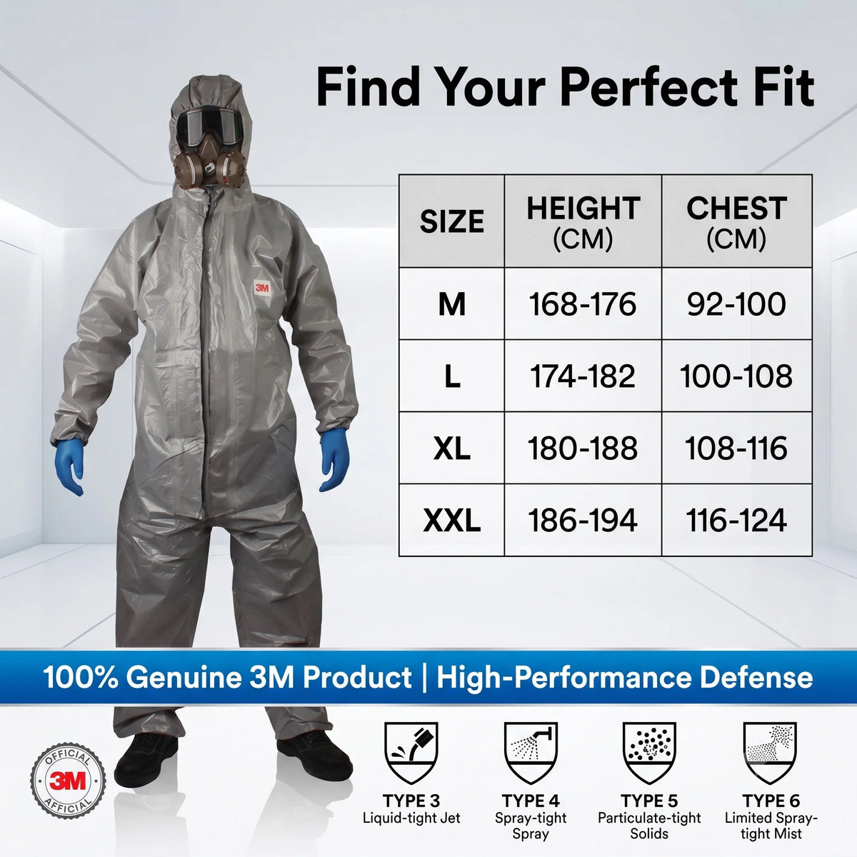 8 of 12 Essential CBRN Survival Items - MUST HAVE: 3M 4570 Protective Coverall Grey Chemical Resistant Suit Type 3/4/5/6 Nuclear Biological HAZMAT Suiting with Hood for Heavy Duty