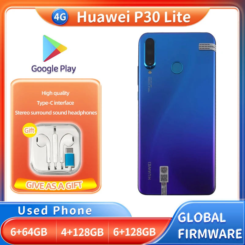 Huawei P30 Lite 4G 64GB 128GB ROM Smartphone EMUI Screen 6.15 Inches 1920x1080px Used Phone