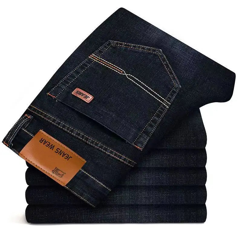 Men Fashion Straight Jeans Mens 2025 New Stretch Slim Fit Pants Comfortable Soft Business Denim Trousers Male Brand Clothing