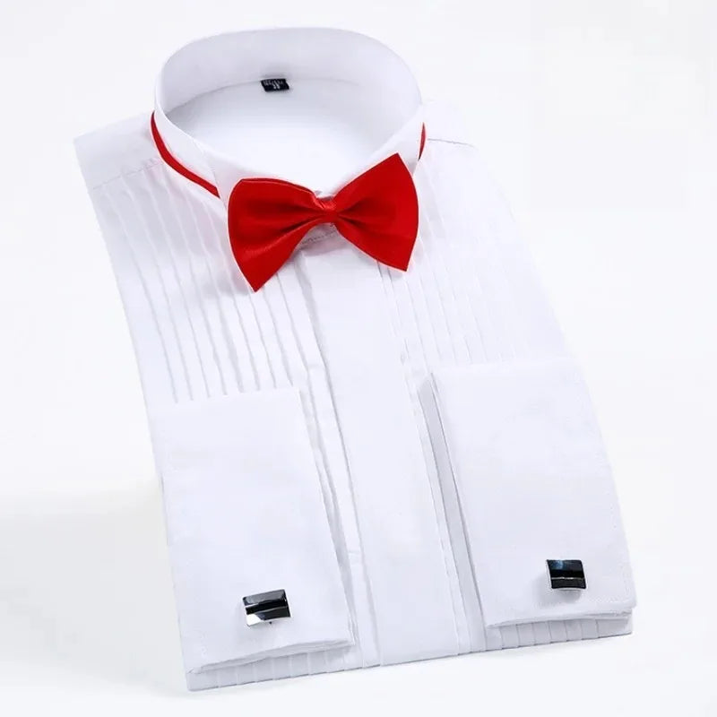 Classic Winged Collar Dress Shirt Men Wingtip Tuxedo Formal With Shirts Red Black Bow Tie Party Dinner Wedding Bridegroom 8XL