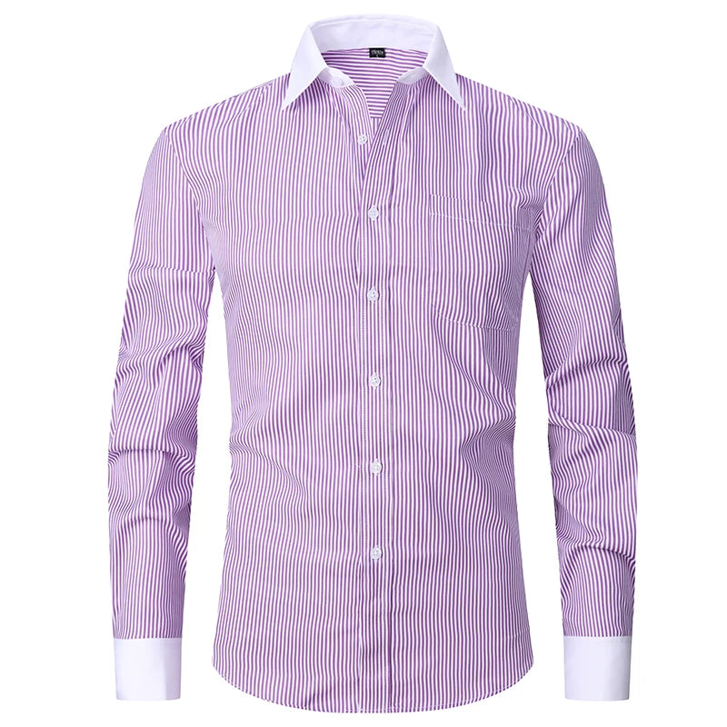 Men's French Cuff Dress Shirts Formal Business Luxury Long Sleeve Cotton for Wedding Office Executive  Sleeve Wedding Party Gift
