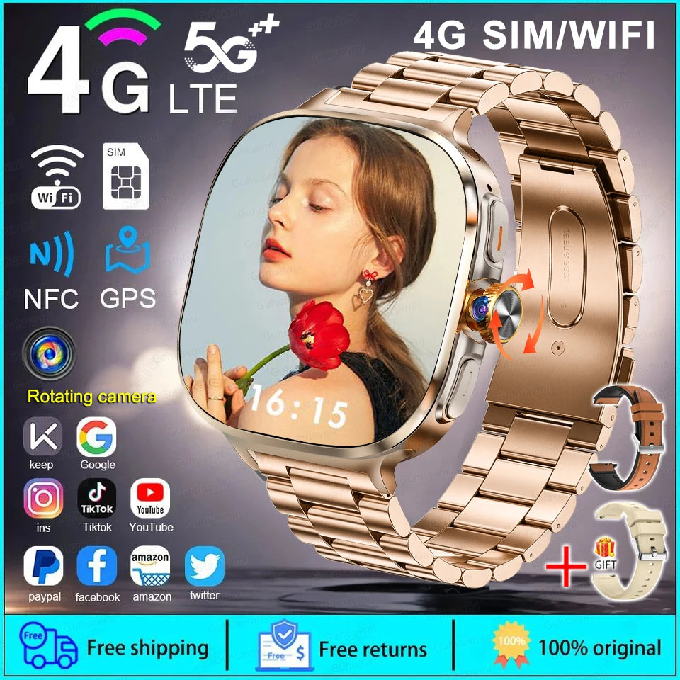 New 4G 5G Full Netcom Smartwatch 2.4 inch Amoled Screen Insert Sim Card GPS WIFI 190° Rotating Camera Game Android Smart Watch