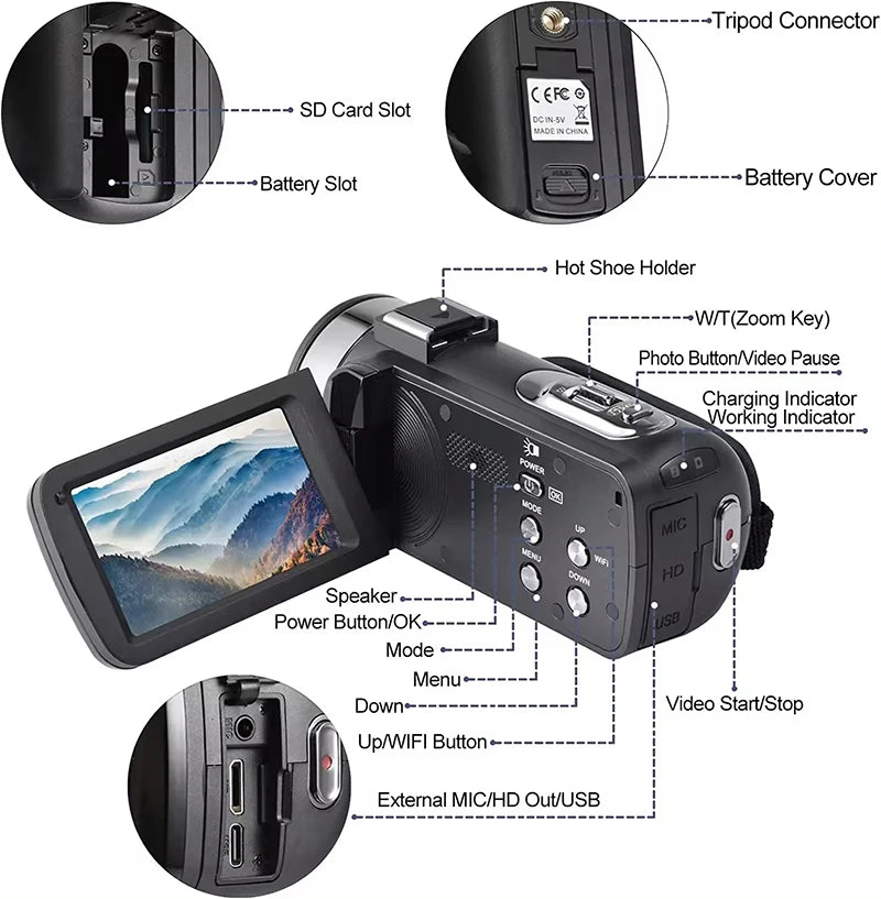 8K Professional Infrared Night Camcorder WIFI Digital Video Camera for Streaming Vlog Recorder 18X Time-Lapse Webcam Camera
