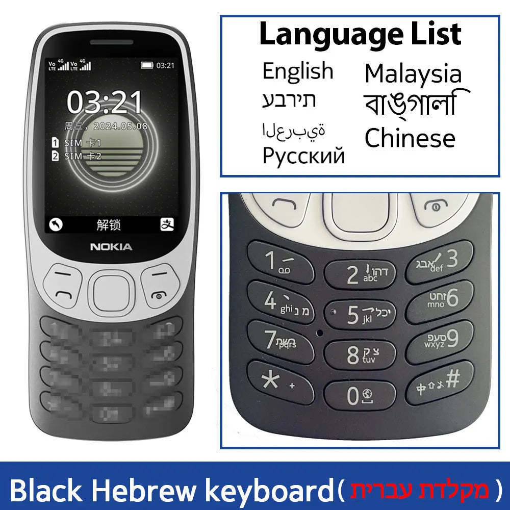 Nokia 3210 4G Feature Phone Bluetooth 5.0 FM Radio Dual SIM 2.4" Type-C Port  1450mAh Bettery Push-button Mobile Phone New