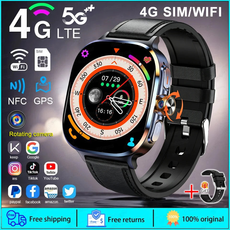 New 4G 5G Full Netcom Smartwatch 2.4 inch Amoled Screen Insert Sim Card GPS WIFI 190° Rotating Camera Game Android Smart Watch