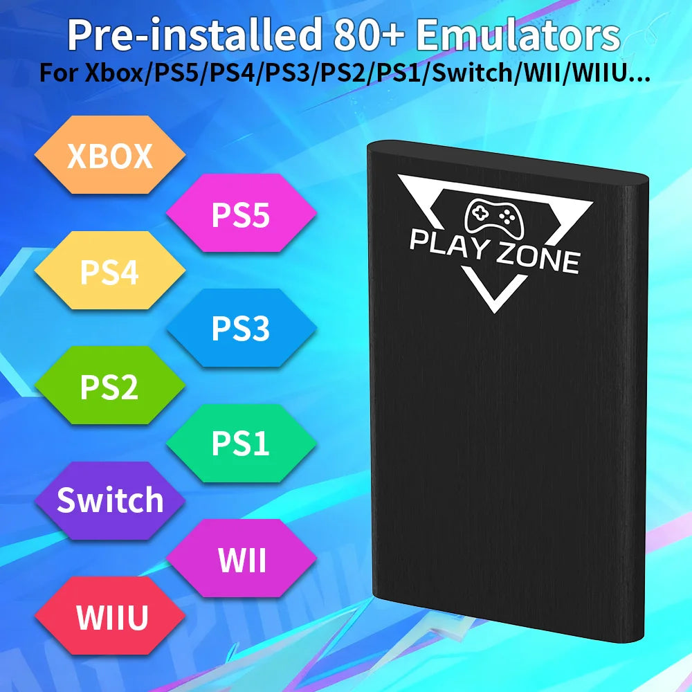 PlayZone 1T Game HDD for PS5/PS4/PS3/Switch/Xbox/N64 Portable Emulator Gaming Hard Drive with 16000+ Retro/PC Games for Win PC