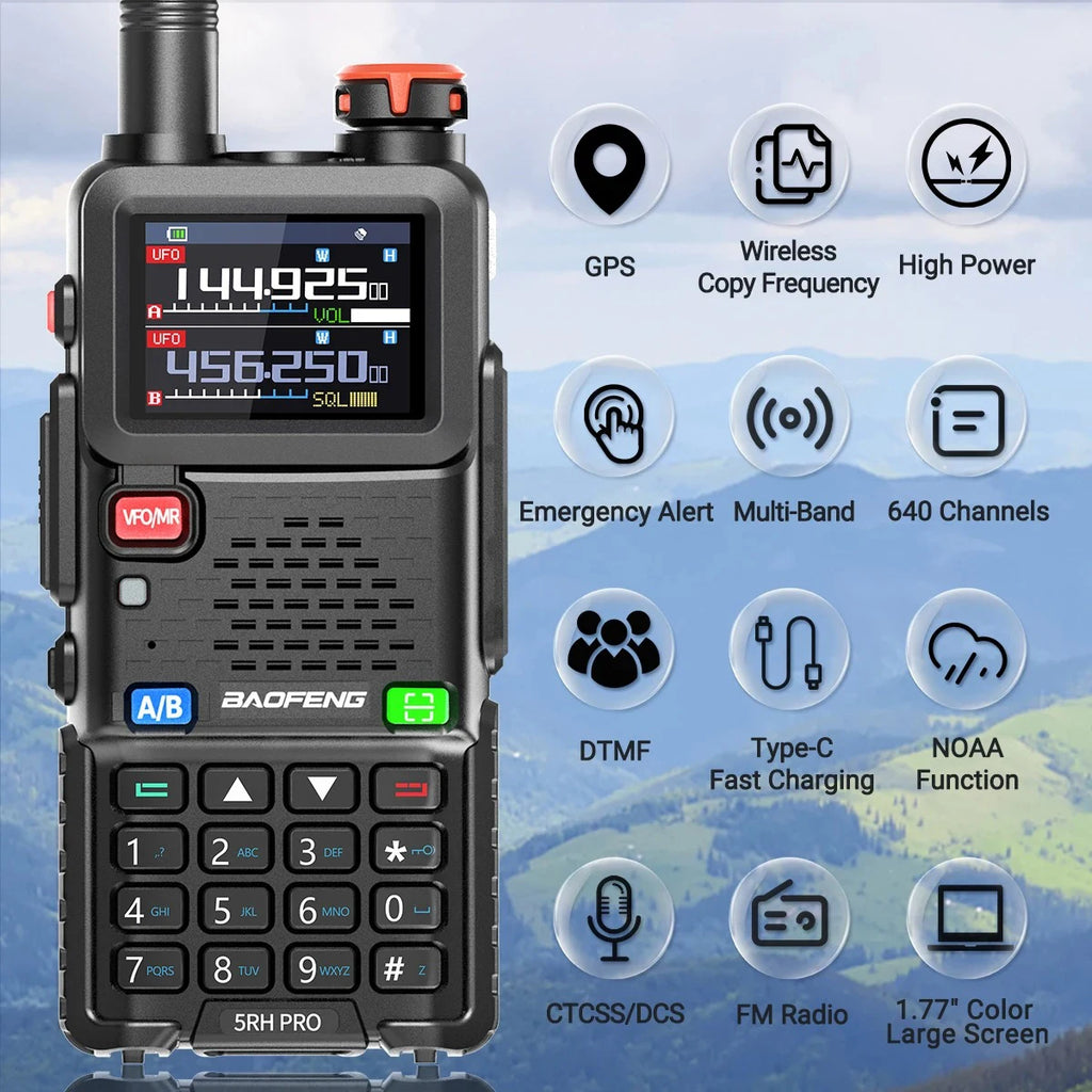 Baofeng UV-5RH PRO GPS Walkie Talkie Multi Band Wireless Copy Frequency Type-C Charger Upgrade UV-5R UV-17 Pro Gps Ham Radio