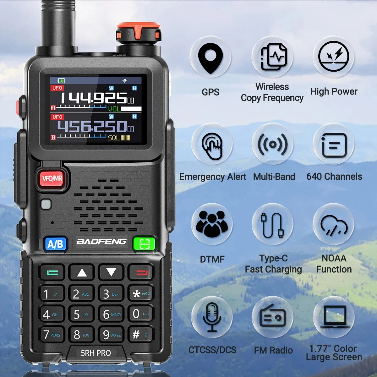 Baofeng UV-5RH PRO GPS Walkie Talkie Multi Band Wireless Copy Frequency Type-C Charger Upgrade UV-5R UV-17 Pro Gps Ham Radio