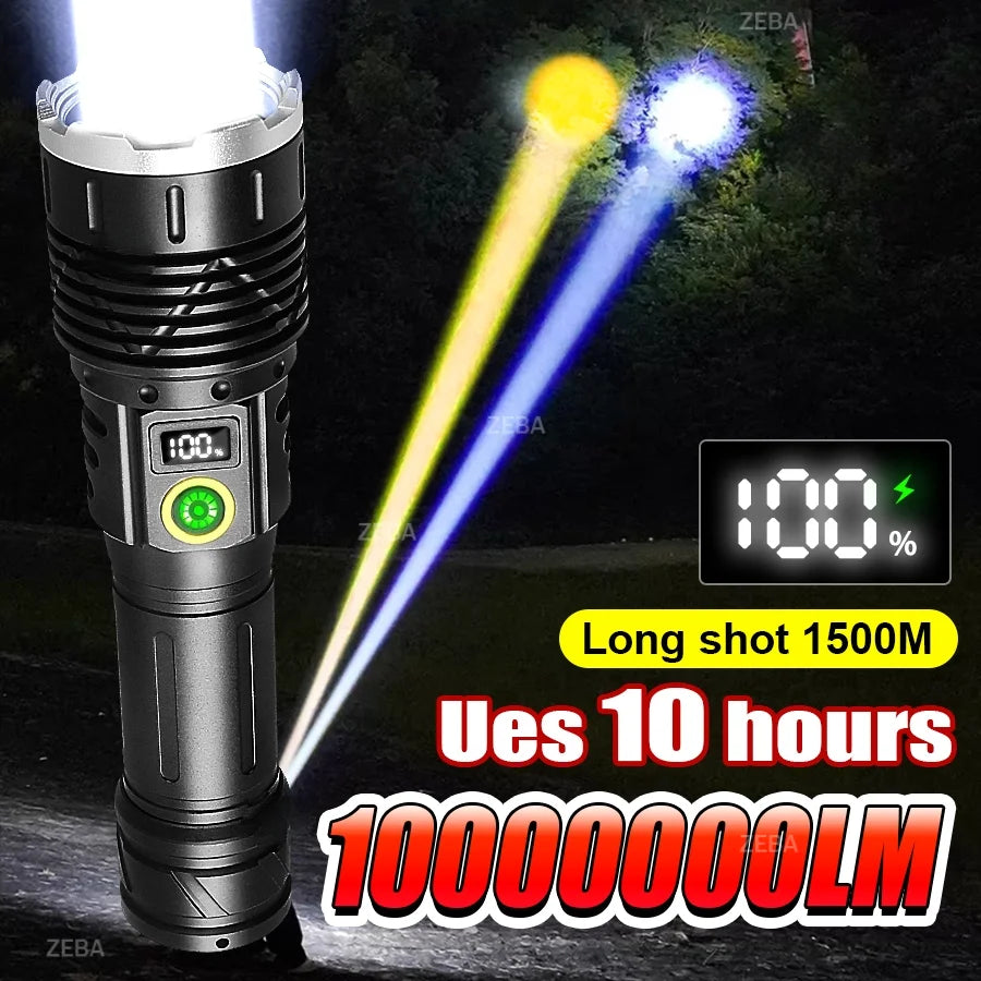 6 of 12 Essential CBRN Survival Items - MUST HAVE: high power 10000000LM Super Bright LED Flashlight Rechargeable USB-C Digital Display Waterproof Long Lasting Camping Emergency
