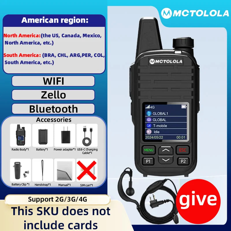 MOTOLOLA SIM Card Permanently Free 4G POC Wireless Intercom 5000 Kilometers Remote Handheld Walkie Talkie Supports Bluetooth WiF