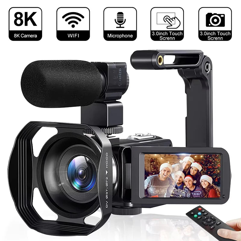 8K Video Camera for YouTube Vlogging, 18X Zoom,IR Night Vision Camcorder with Microphone,Live Streaming Webcam Camera
