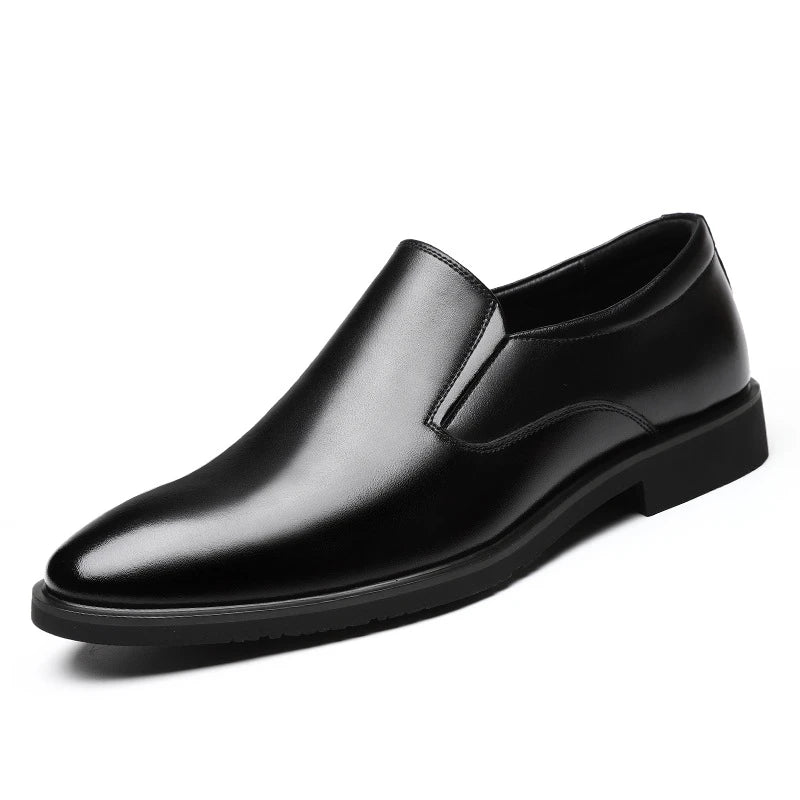 Mens Black Leather Slip On Dress Shoes Formal Business Office Work Comfortable Non Slip Daily Wear Shoes Kick Casual Fashion