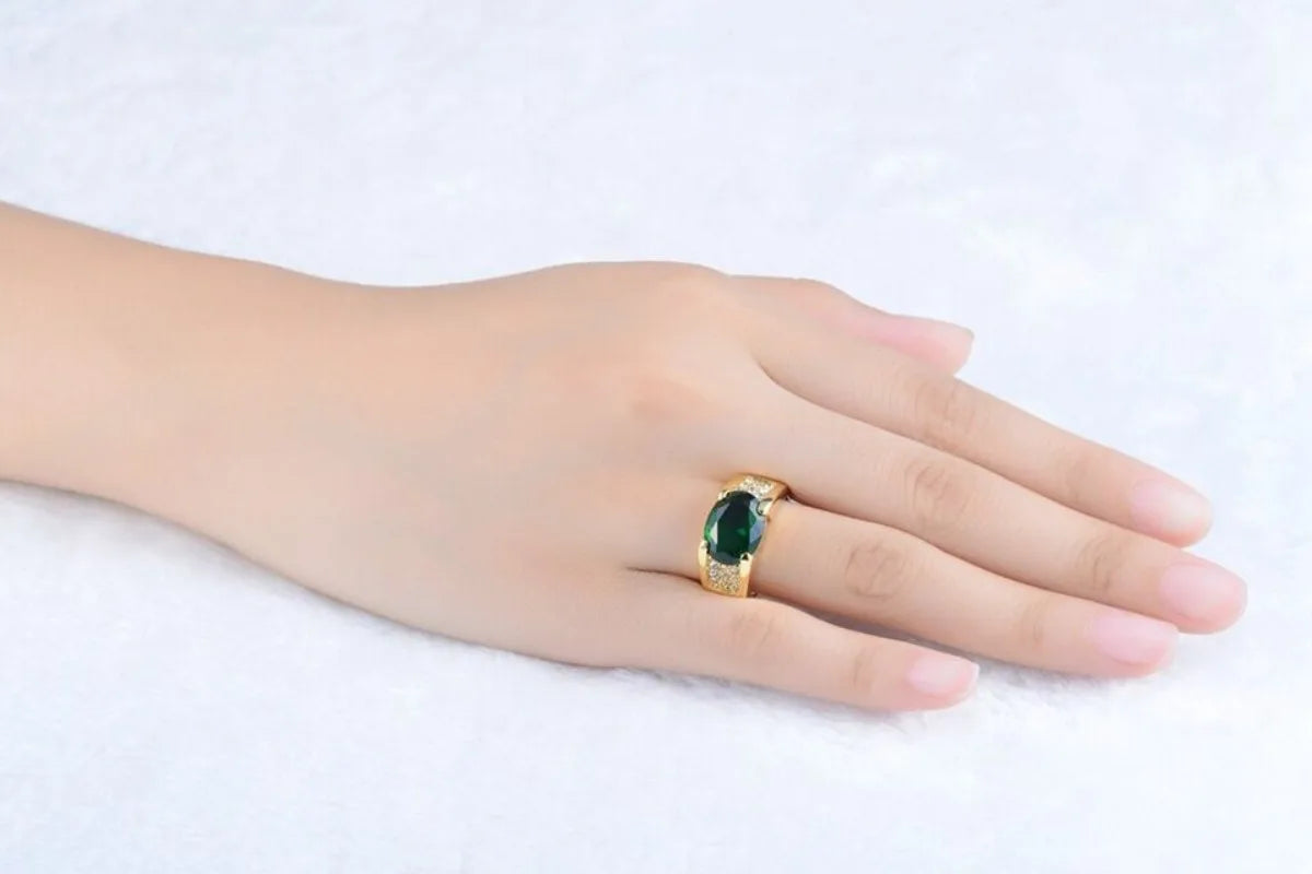 10K Gold Valuable Male Lab Emerald Ring Engagement Wedding Band Rings for Men Party Jewelry