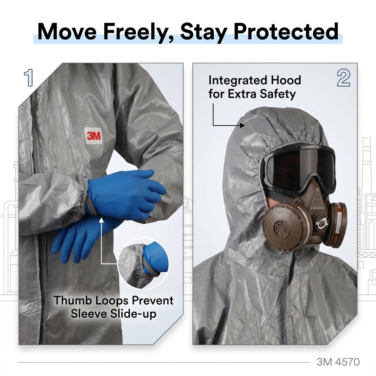 8 of 12 Essential CBRN Survival Items - MUST HAVE: 3M 4570 Protective Coverall Grey Chemical Resistant Suit Type 3/4/5/6 Nuclear Biological HAZMAT Suiting with Hood for Heavy Duty