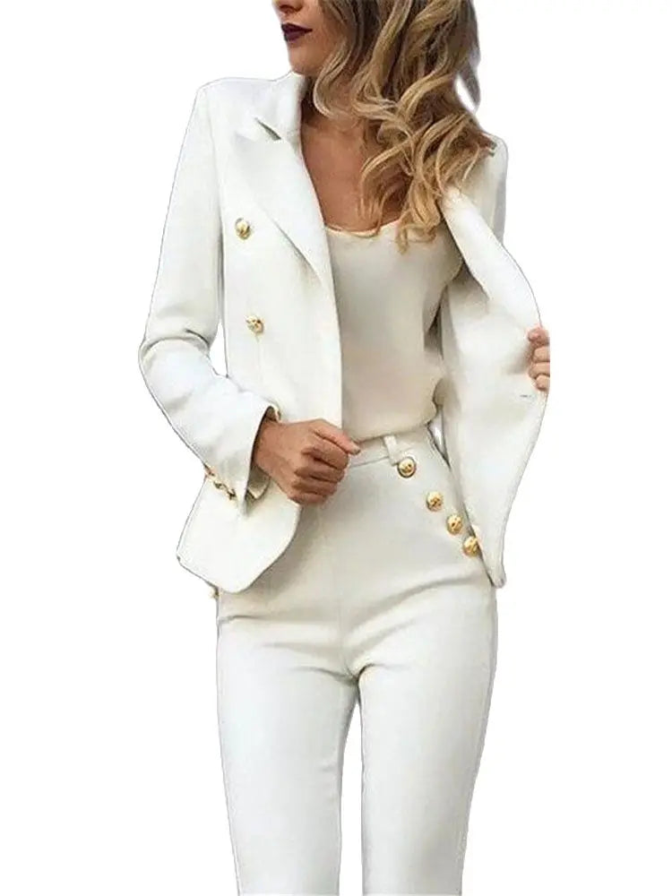White Slim Fit Pant Suits Jacket+Pants Women Business Suits Blazer Formal Ladies Office Uniform Style Female Trouser PantSuit