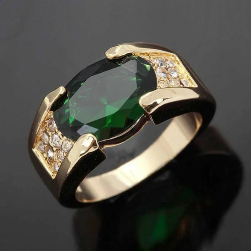 10K Gold Valuable Male Lab Emerald Ring Engagement Wedding Band Rings for Men Party Jewelry