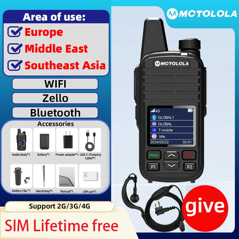 MOTOLOLA SIM Card Permanently Free 4G POC Wireless Intercom 5000 Kilometers Remote Handheld Walkie Talkie Supports Bluetooth WiF