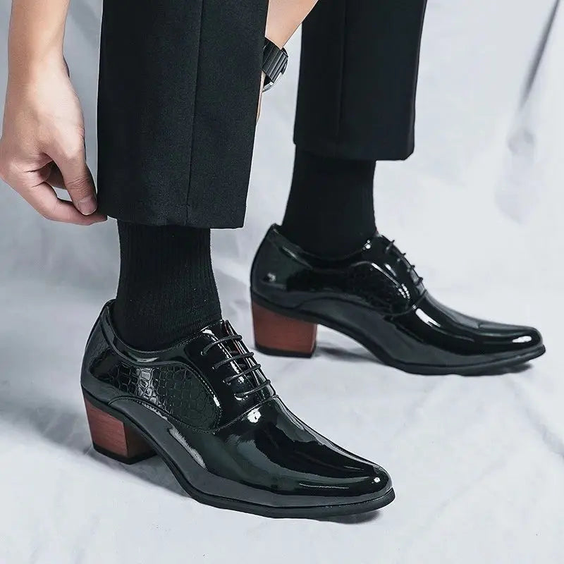 Men's Drees Shoes British Style Business Leather Shoes Fashion Patent Leather Thick Heel Business Shoe Luxury Men Wedding Shoes