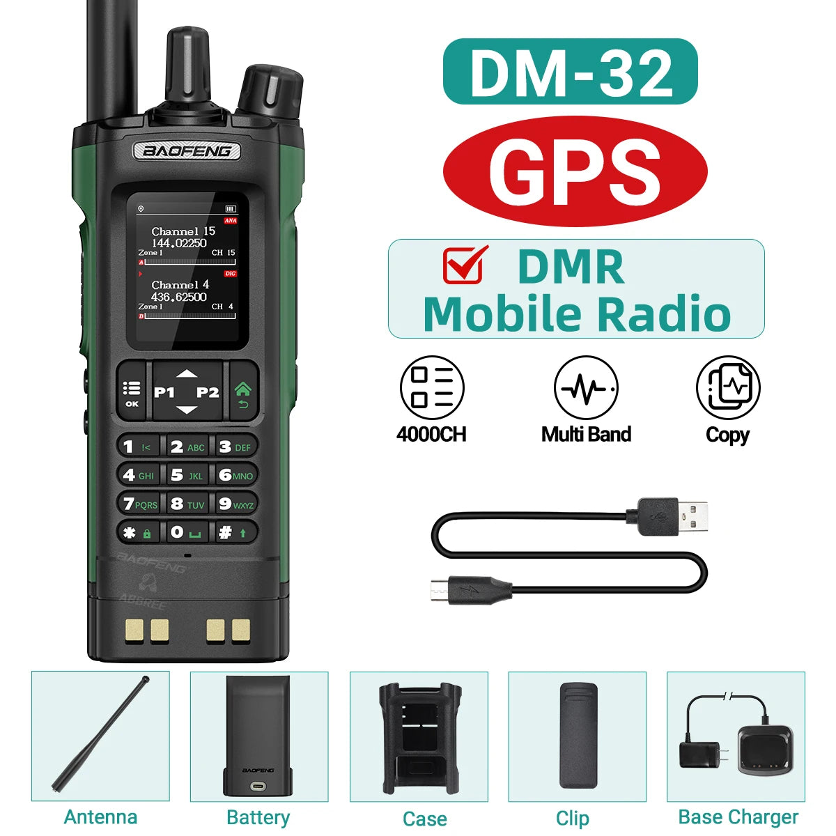 Baofeng DM-32 GPS DMR Digital Analog APRS Walkie Talkie AES256 Encryption Air Band FM AM GMRS Dual Band UHF VHF Radio DM-32UV