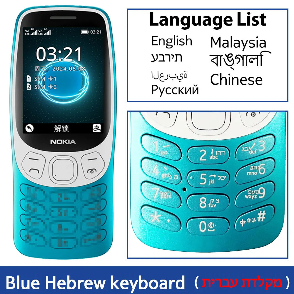 Nokia 3210 4G Feature Phone Bluetooth 5.0 FM Radio Dual SIM 2.4" Type-C Port  1450mAh Bettery Push-button Mobile Phone New