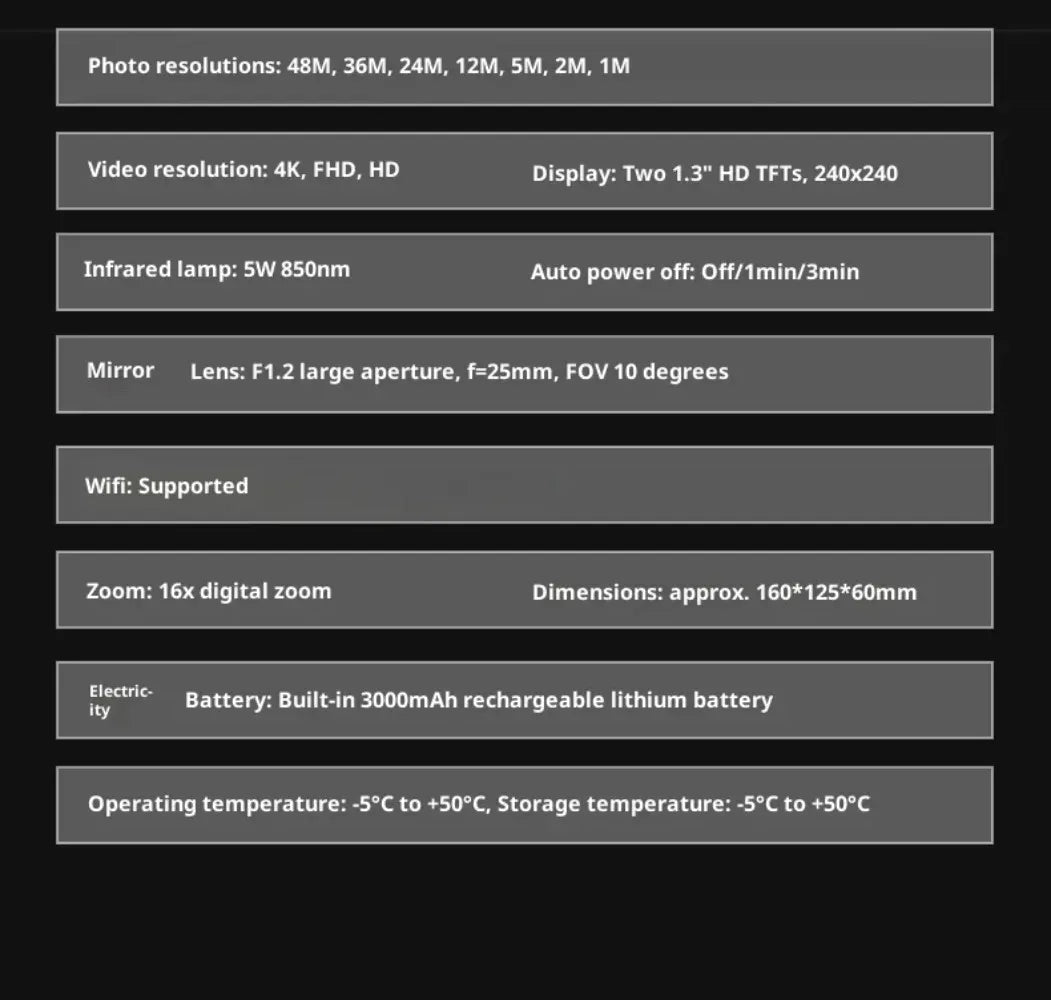 NVC800 4K UHD Infrared Head-Mounted Digital Telescope Camera With WiFi Night Vision 16X Zoom Binoculars For Hunting And Camping