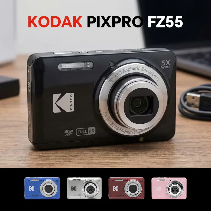 KODAK PIXPRO FZ55 16MP Digital Camera 5X Optical Zoom 28mm Wide Angle 1080P Full HD Video 2.7" LCD Vlogging Camera