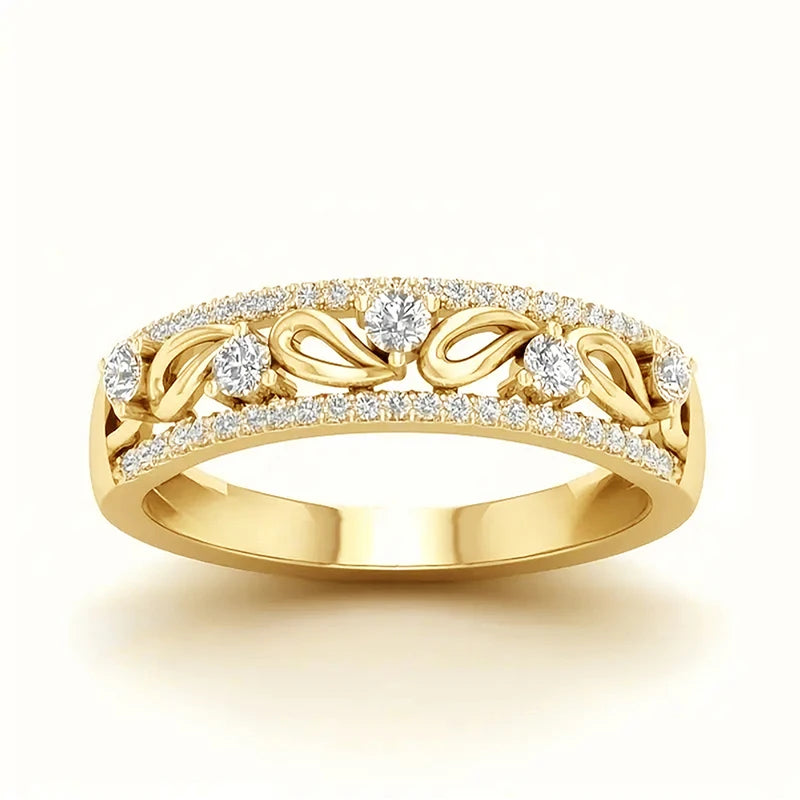 Huitan Exquisite Bridal Rings for Wedding Gold Color Brilliant Cubic Zirconia Modern Fashion Women's Rings Luxury Party Jewelry