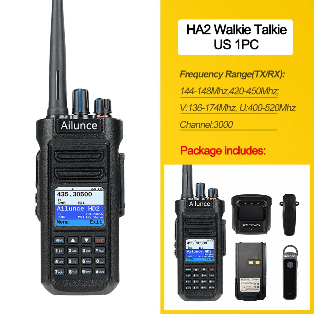 Retevis HD2 Walkie Talkie Bluetooth Dual Band DMR Ham Radio with GPS IP67 3200mAh Talk Alias Two Way Radio For Outdoor Camping