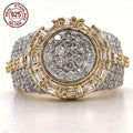 Vintage Luxury S925 Silver Geometric Zircon 18K Gold Plated Men's Engagement Band Hip Hop Rings Business Jewelry
