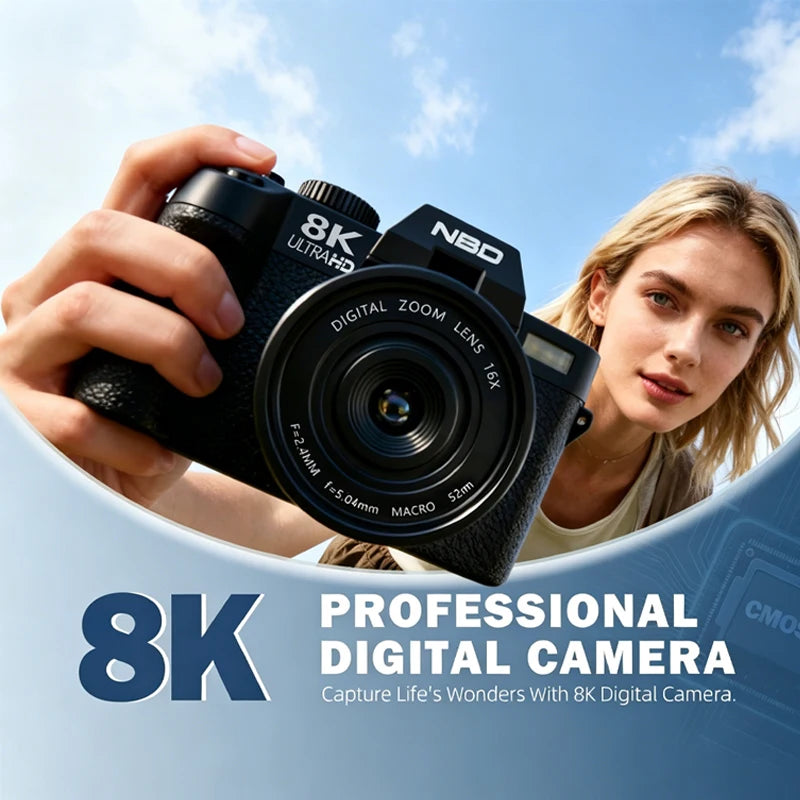 Professional Digital Camera YouTube 64MP&8K with Flip Screen Retro Vlog Recorder Compact Photography Camera for Travel Use