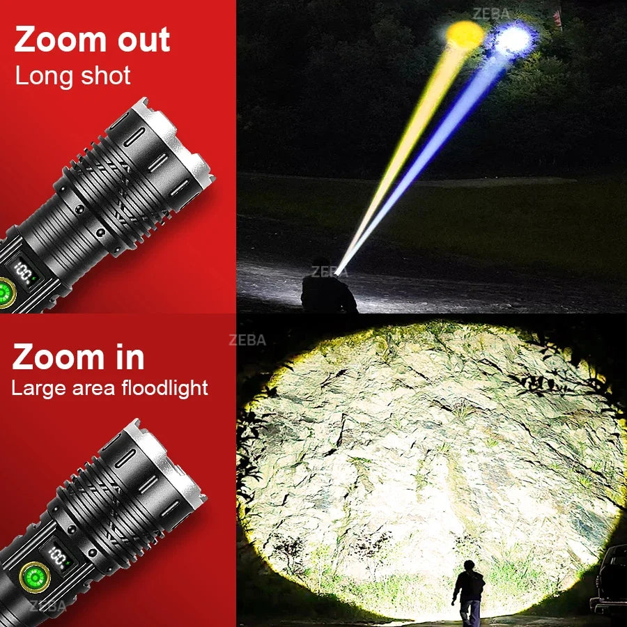 6 of 12 Essential CBRN Survival Items - MUST HAVE: high power 10000000LM Super Bright LED Flashlight Rechargeable USB-C Digital Display Waterproof Long Lasting Camping Emergency