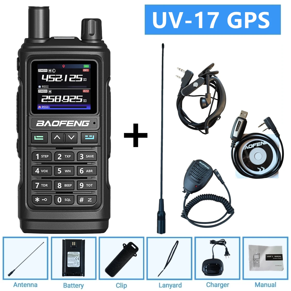 Baofeng UV-17Pro GPS Air Band Walkie Talkie Five Bands Receive Tri-Band Transmit FM Two Way Radio UV-17 Pro GPS