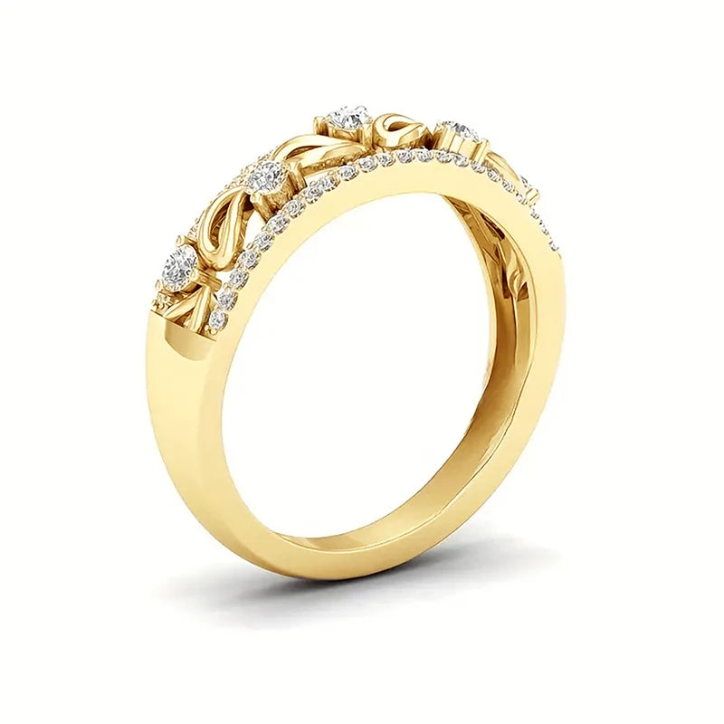 Huitan Exquisite Bridal Rings for Wedding Gold Color Brilliant Cubic Zirconia Modern Fashion Women's Rings Luxury Party Jewelry