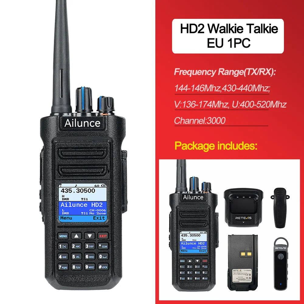 Retevis HD2 Walkie Talkie Bluetooth Dual Band DMR Ham Radio with GPS IP67 3200mAh Talk Alias Two Way Radio For Outdoor Camping