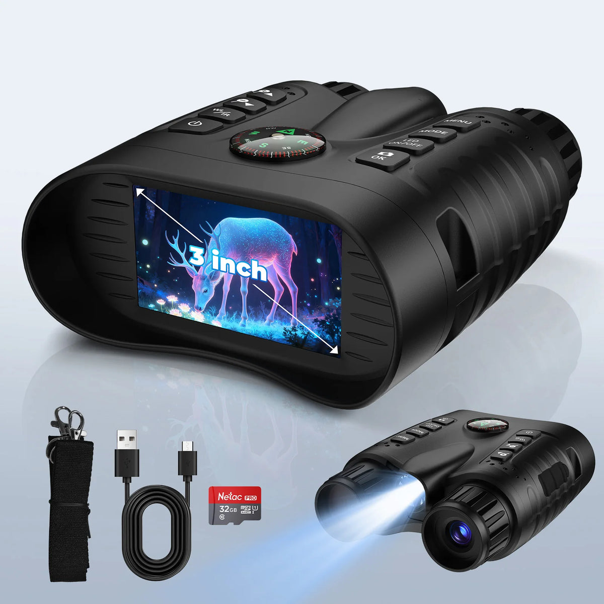 350M Infrared Night Vision Binoculars Camera 8x Digital Zoom 4K 36MP Video Recording Compass Included Low-Light Full Color