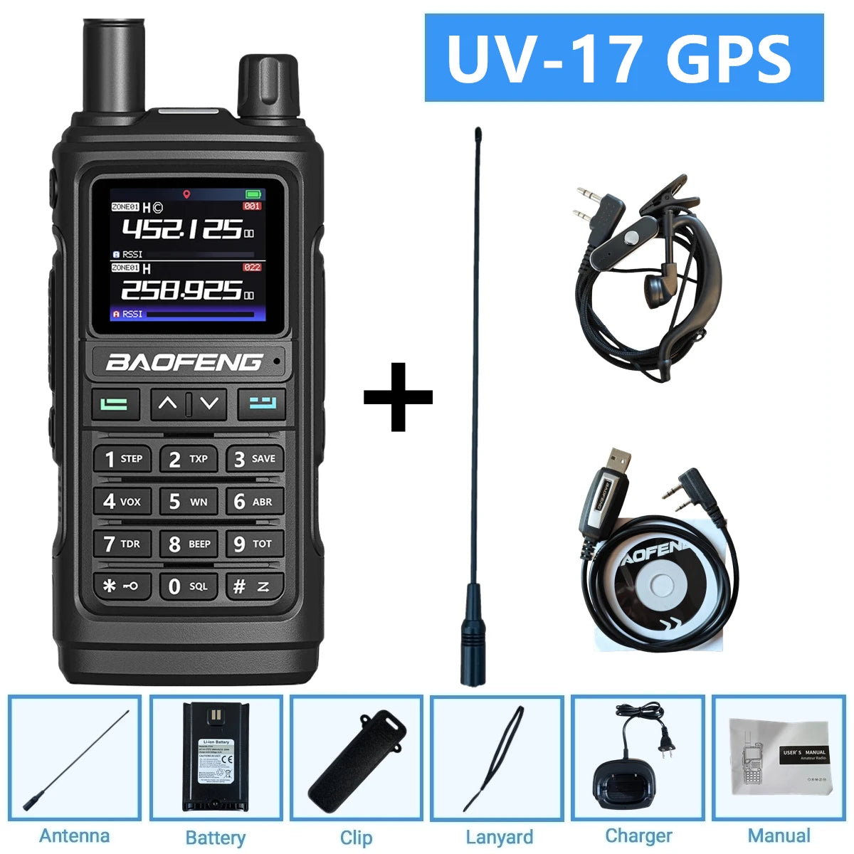 Baofeng UV-17Pro GPS Air Band Walkie Talkie Five Bands Receive Tri-Band Transmit FM Two Way Radio UV-17 Pro GPS
