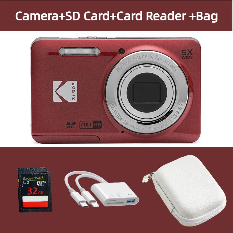 KODAK PIXPRO FZ55 16MP Digital Camera 5X Optical Zoom 28mm Wide Angle 1080P Full HD Video 2.7" LCD Vlogging Camera