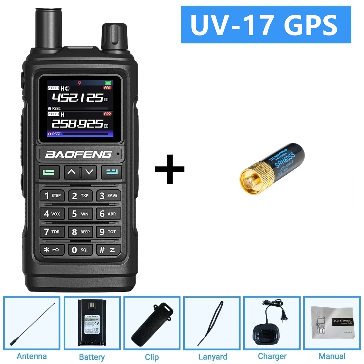 Baofeng UV-17Pro GPS Air Band Walkie Talkie Five Bands Receive Tri-Band Transmit FM Two Way Radio UV-17 Pro GPS