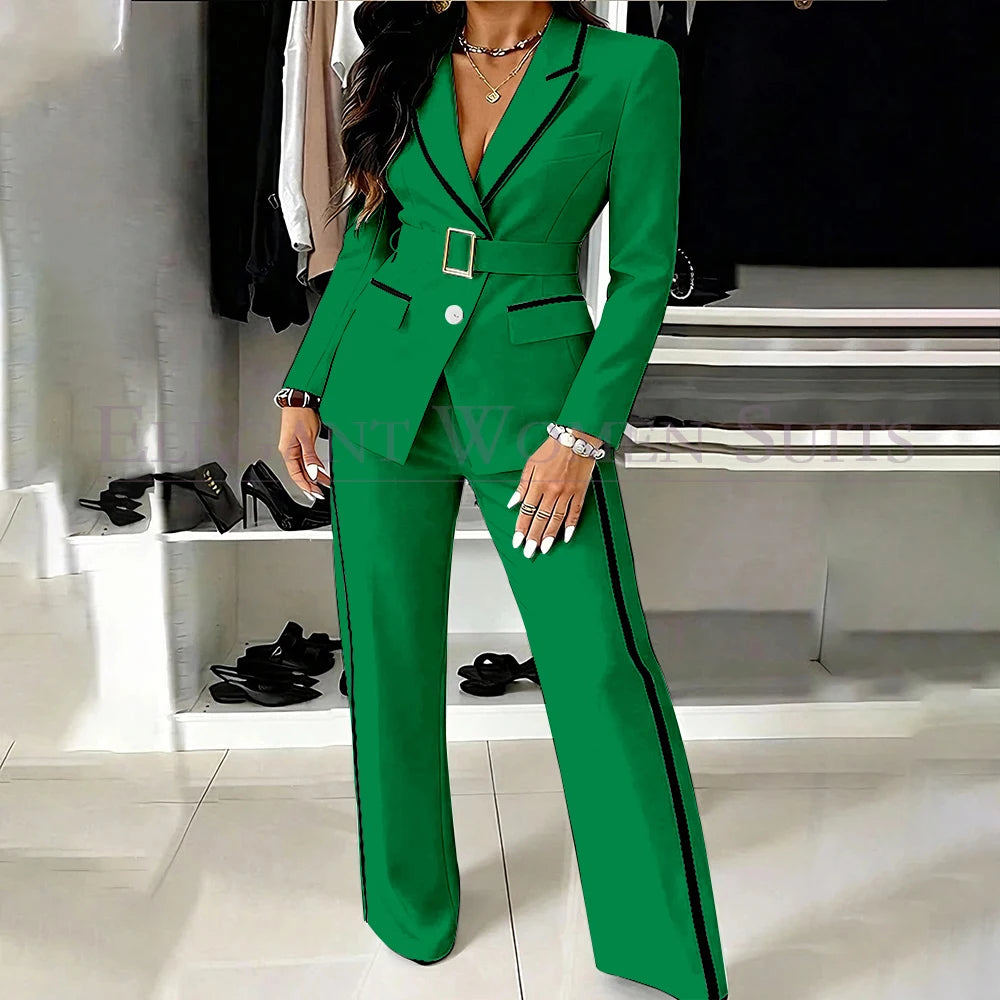 White Women's Suits 2026 Customzied Belt 2 Piece Jacket Pants Full Sets Formal Office Lady Blazer Female Clothing Costume